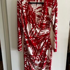 Calvin Klein Red and White Long Sleeve Bodycon Dress